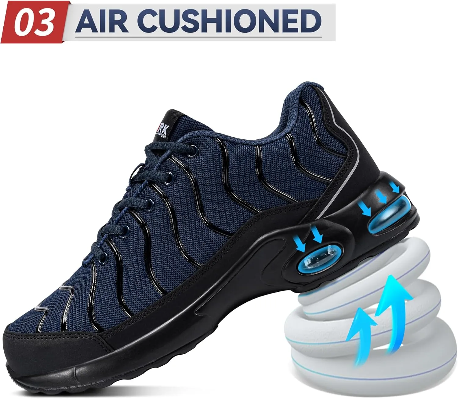 LARNMERN Air Cushion Steel Toe Shoes for Men Wide Women Lightweight Puncture Proof Work Safety Sneakers Breathable Slip Resistant Tennis Shoe