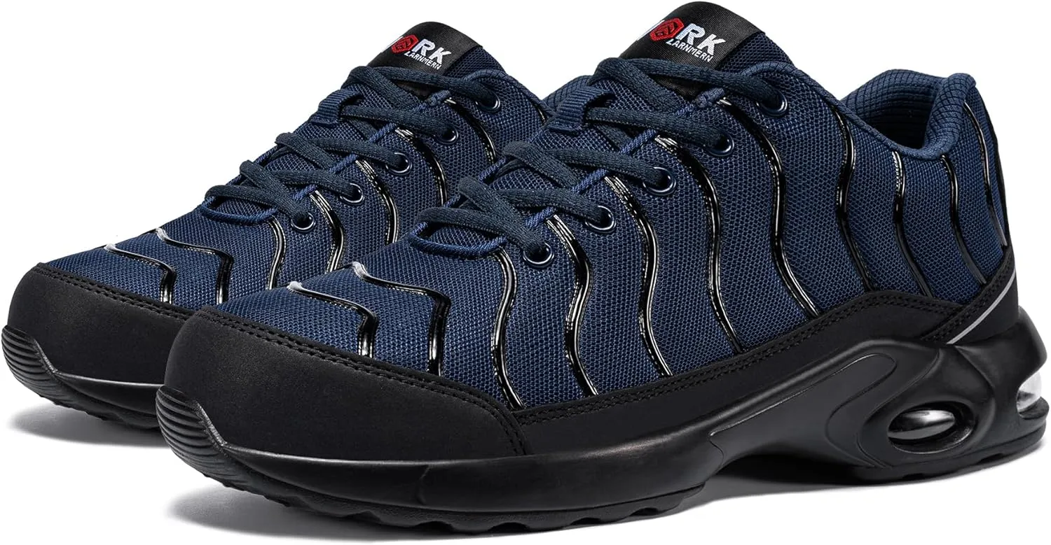 LARNMERN Air Cushion Steel Toe Shoes for Men Wide Women Lightweight Puncture Proof Work Safety Sneakers Breathable Slip Resistant Tennis Shoe