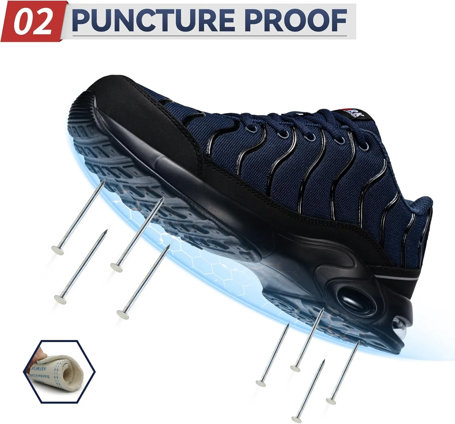 LARNMERN Air Cushion Steel Toe Shoes for Men Wide Women Lightweight Puncture Proof Work Safety Sneakers Breathable Slip Resistant Tennis Shoe