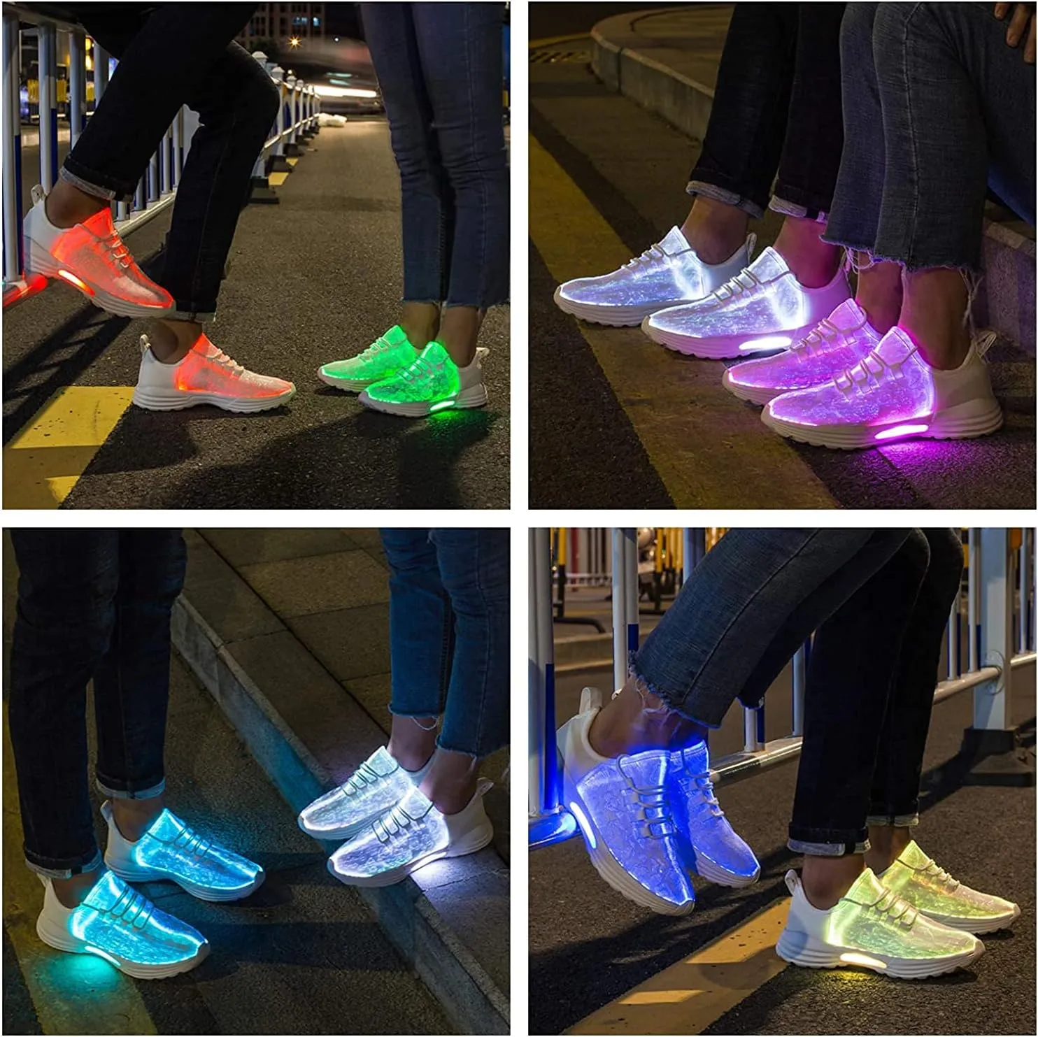 LED Fiber Optic Shoes Light Up Sneakers for Women Men Luminous Trainers Flashing Sneakers for Festivals, Christmas, Halloween, New Year Party with USB Charging, White