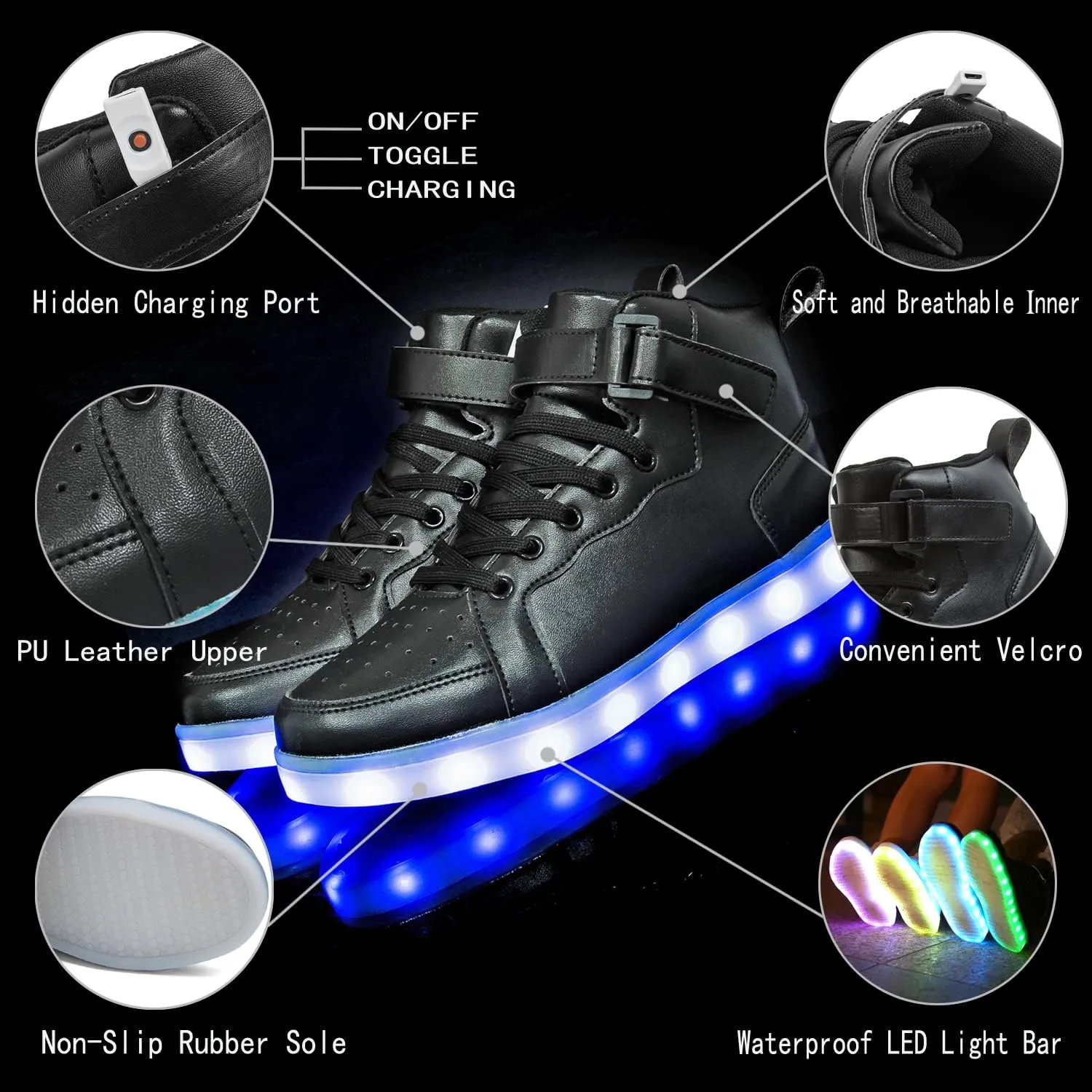 LED Light Up High Top Sneakers Flashing Shoes for Women Men Teens with USB Charging Glowing Luminous Shoes