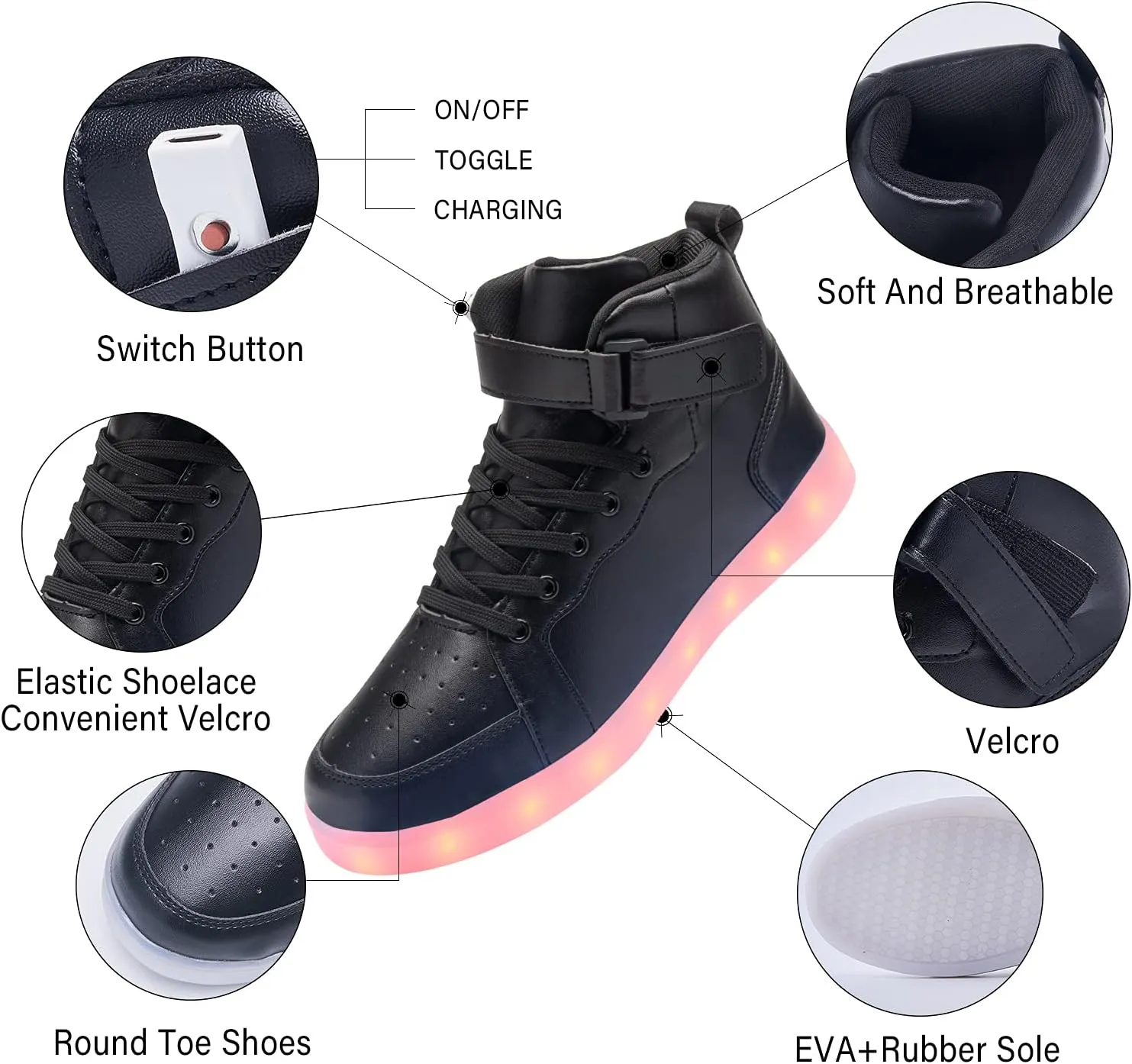 Led Light Up Shoes for Kids High Top Sneakers for Boys Girls Hip-Hop Dancing Shoes for Halloween Christmas Party with USB Charging