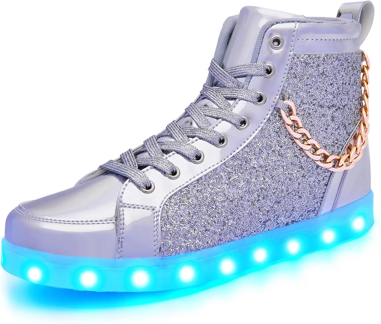 Light Up Shoes Women Men, USB Charging LED Glitter Chain Sneakers High Top Couple Dancing Shoes Halloween Glowing Flashing Luminous Trainers