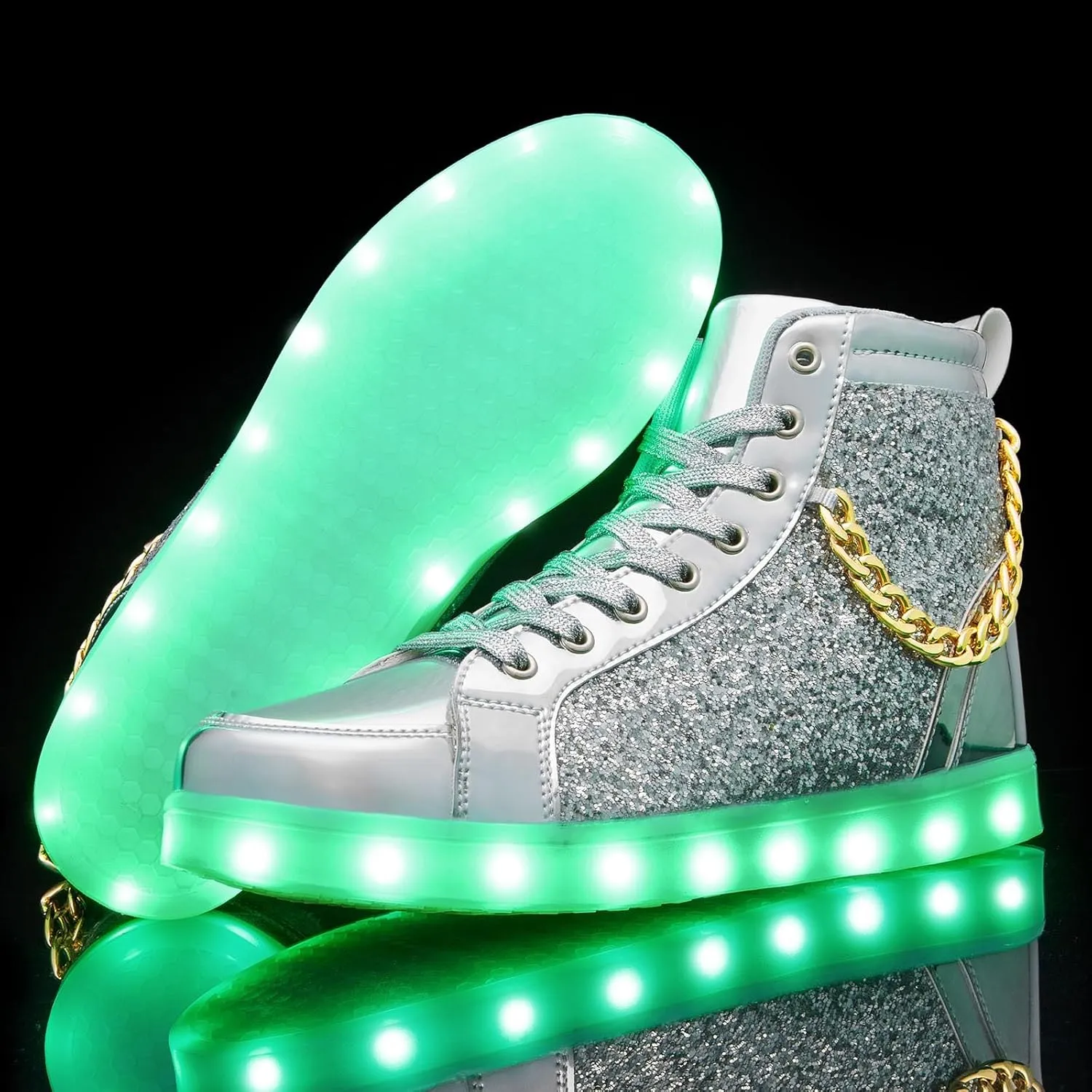 Light Up Shoes Women Men, USB Charging LED Glitter Chain Sneakers High Top Couple Dancing Shoes Halloween Glowing Flashing Luminous Trainers
