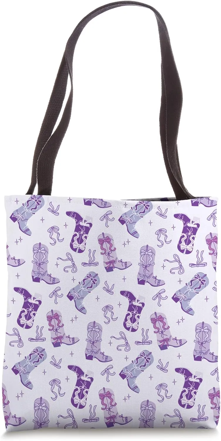Lilac, Mauve & Purple Cowboy Boots & Bows, Coquette Cowgirl Tote Bag