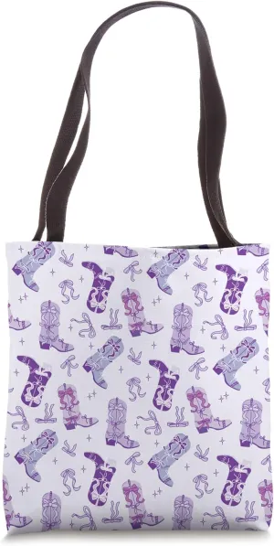 Lilac, Mauve & Purple Cowboy Boots & Bows, Coquette Cowgirl Tote Bag