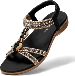 Littleplum Womens Sandals Arch Support Summer Flat Slides Ankle Elastic Walking Shoes Braided Beach Dressy Sandals for Women