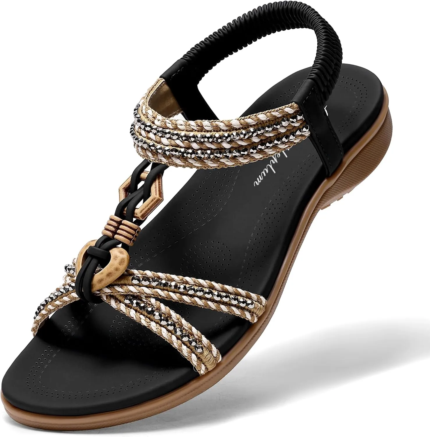 Littleplum Womens Sandals Arch Support Summer Flat Slides Ankle Elastic Walking Shoes Braided Beach Dressy Sandals for Women
