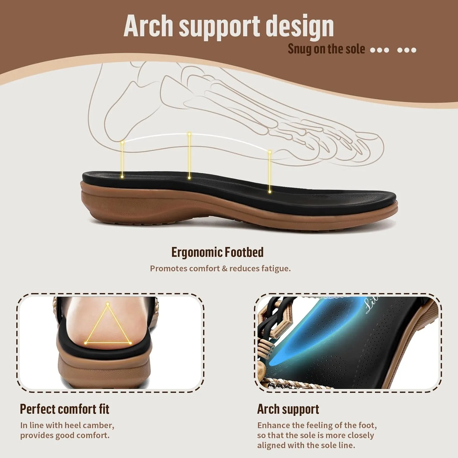 Littleplum Womens Sandals Arch Support Summer Flat Slides Ankle Elastic Walking Shoes Braided Beach Dressy Sandals for Women