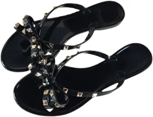 Loizziuy Women's Jelly Diamond Sandals PVC Flat Shoes Summer Slides Fashion Bow Summer Slides Fashion Bow