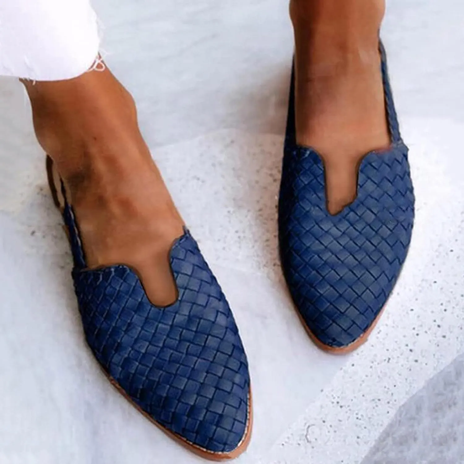 Low Heel Sandal for Women Summer Fashion Cutout Baotou Pointed Toe Closed Toe Weave Strap Buckle Casual Flat Sandalias Comfortable Slides Mules Shoes