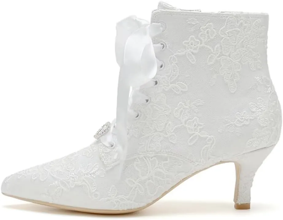 Low Heel Wedding Boots for Bride Lace Bridal Ankle Boots Wedding Shoes Bride Heels