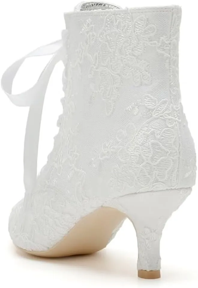 Low Heel Wedding Boots for Bride Lace Bridal Ankle Boots Wedding Shoes Bride Heels
