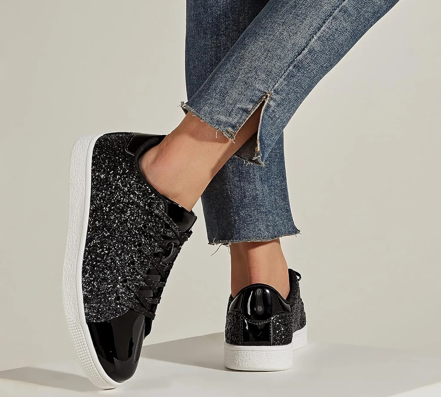 LUCKY STEP Glitter Sneakers Lace up | Fashion Sneakers | Sparkly Shoes for Women