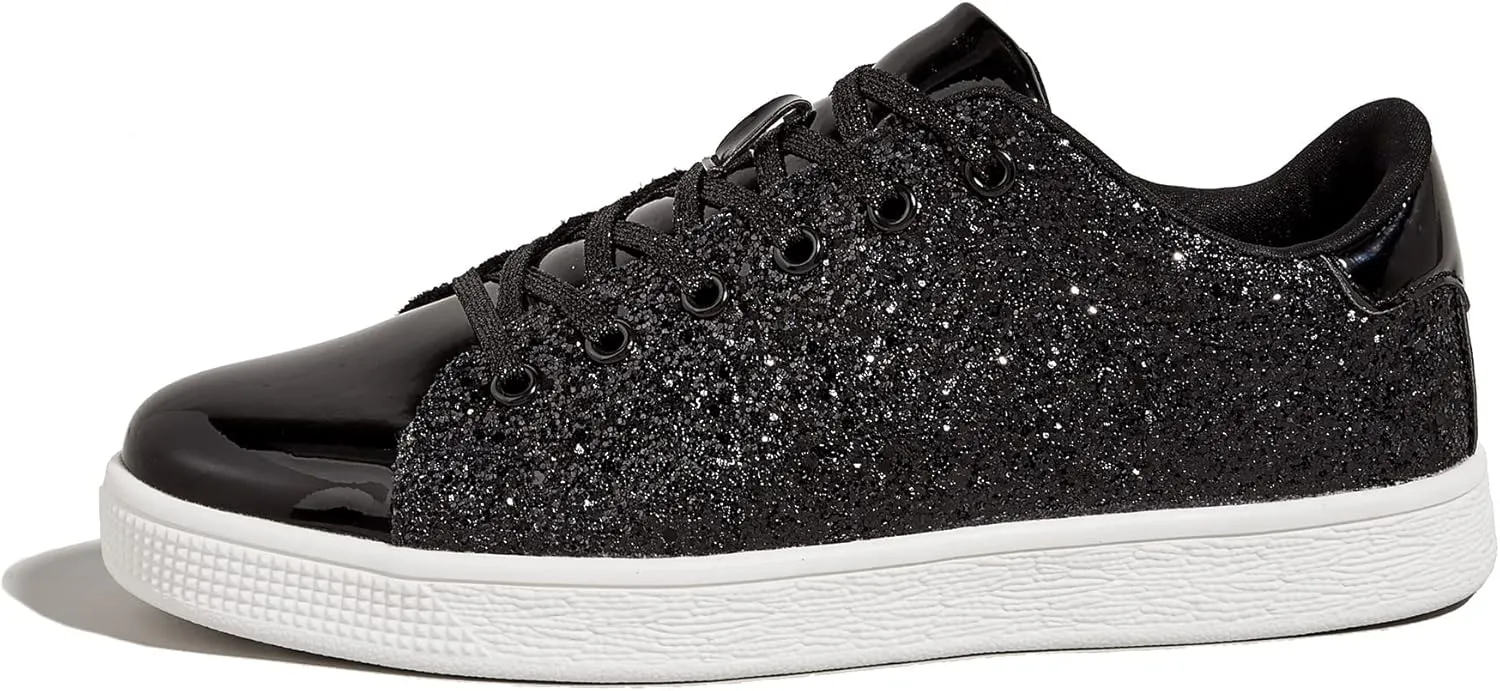 LUCKY STEP Glitter Sneakers Lace up | Fashion Sneakers | Sparkly Shoes for Women