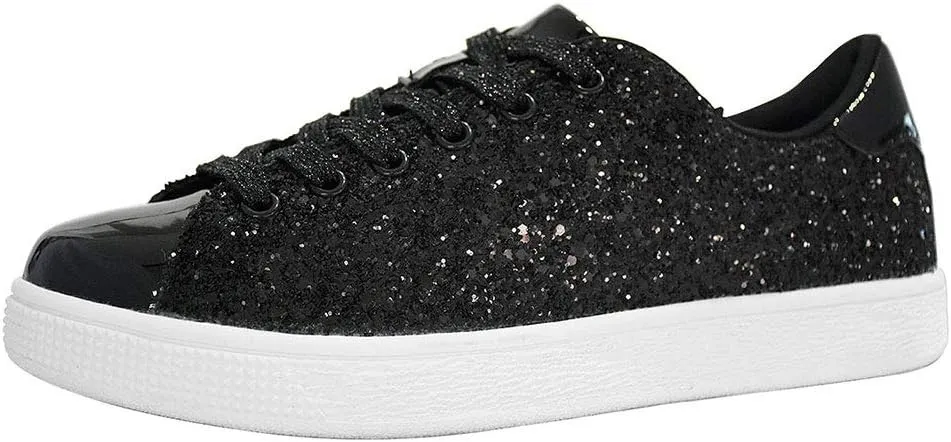 LUCKY STEP Glitter Sneakers Lace up | Fashion Sneakers | Sparkly Shoes for Women