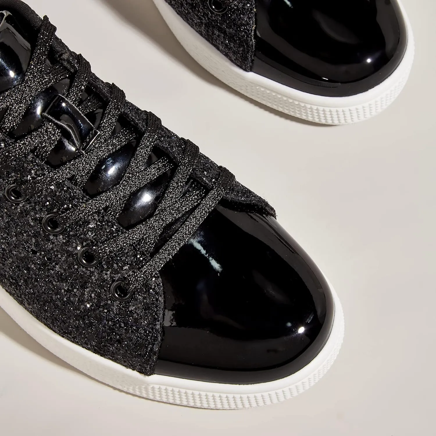 LUCKY STEP Glitter Sneakers Lace up | Fashion Sneakers | Sparkly Shoes for Women