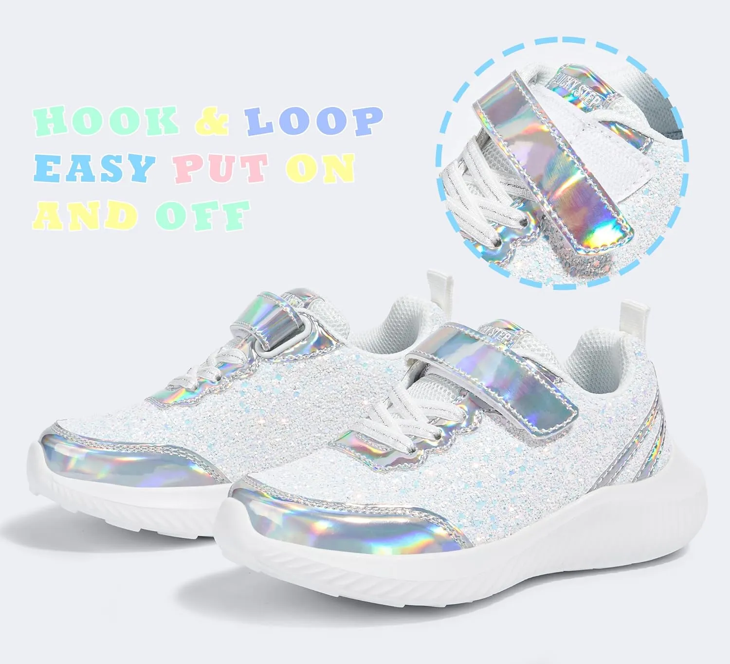LUCKY STEP Kid's Glitter Fashion Sneakers Sparkly Princess Tennis Bling Shiny Sequins Athletic Walking School Shoes for Children/Boys/Girls