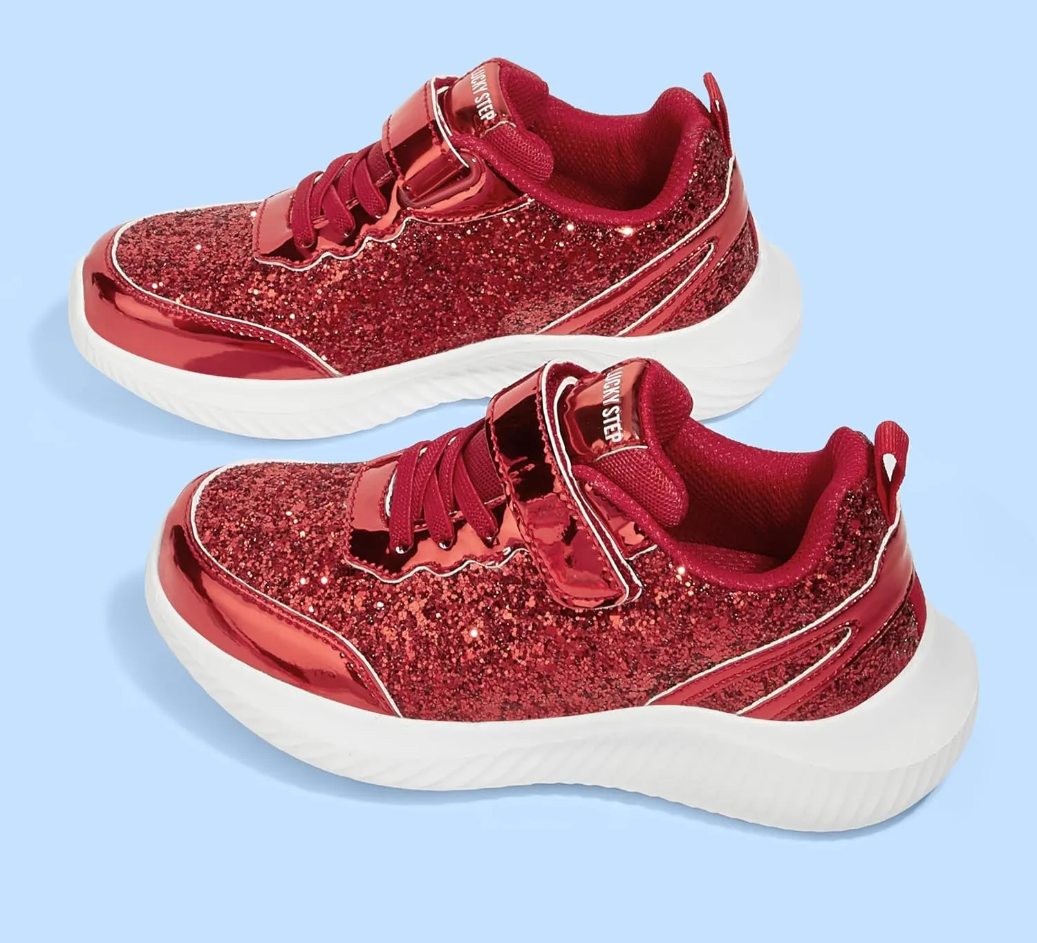 LUCKY STEP Kid's Glitter Fashion Sneakers Sparkly Princess Tennis Bling Shiny Sequins Athletic Walking School Shoes for Children/Boys/Girls