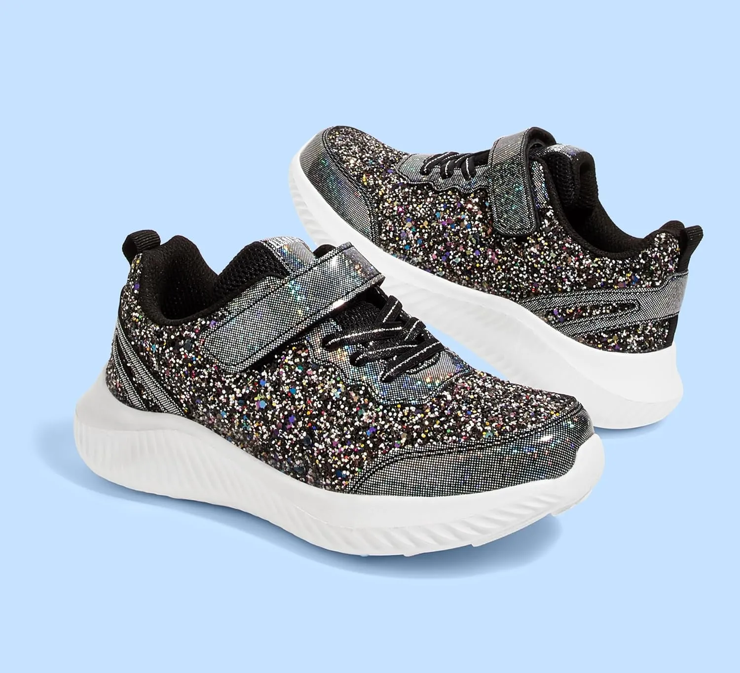 LUCKY STEP Kid's Glitter Fashion Sneakers Sparkly Princess Tennis Bling Shiny Sequins Athletic Walking School Shoes for Children/Boys/Girls