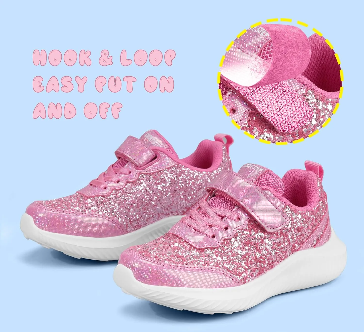 LUCKY STEP Kid's Glitter Fashion Sneakers Sparkly Princess Tennis Bling Shiny Sequins Athletic Walking School Shoes for Children/Boys/Girls