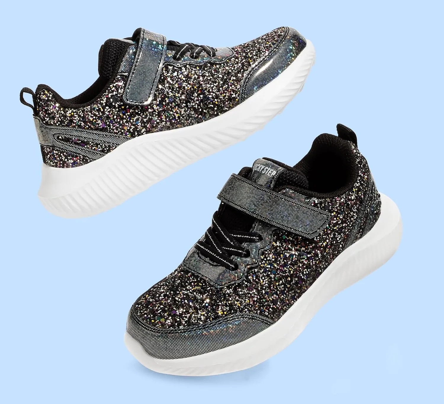 LUCKY STEP Kid's Glitter Fashion Sneakers Sparkly Princess Tennis Bling Shiny Sequins Athletic Walking School Shoes for Children/Boys/Girls