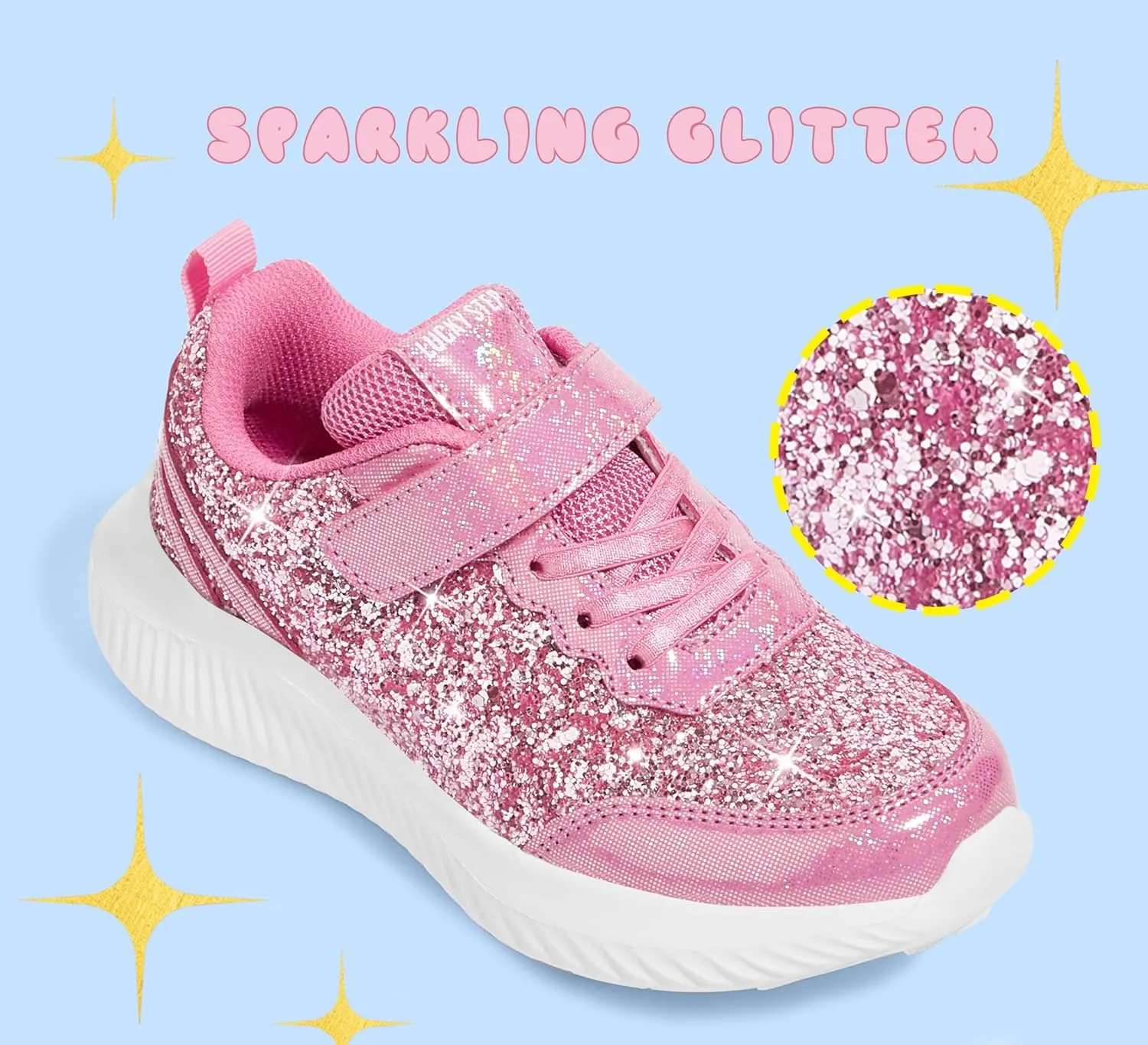 LUCKY STEP Kid's Glitter Fashion Sneakers Sparkly Princess Tennis Bling Shiny Sequins Athletic Walking School Shoes for Children/Boys/Girls