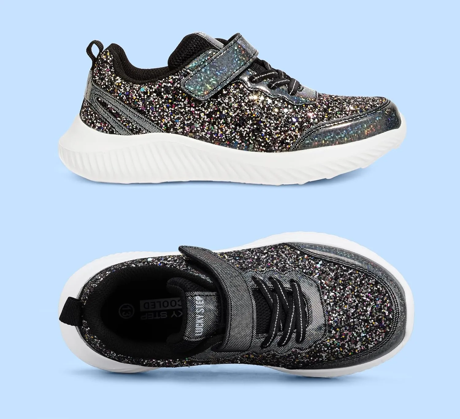 LUCKY STEP Kid's Glitter Fashion Sneakers Sparkly Princess Tennis Bling Shiny Sequins Athletic Walking School Shoes for Children/Boys/Girls
