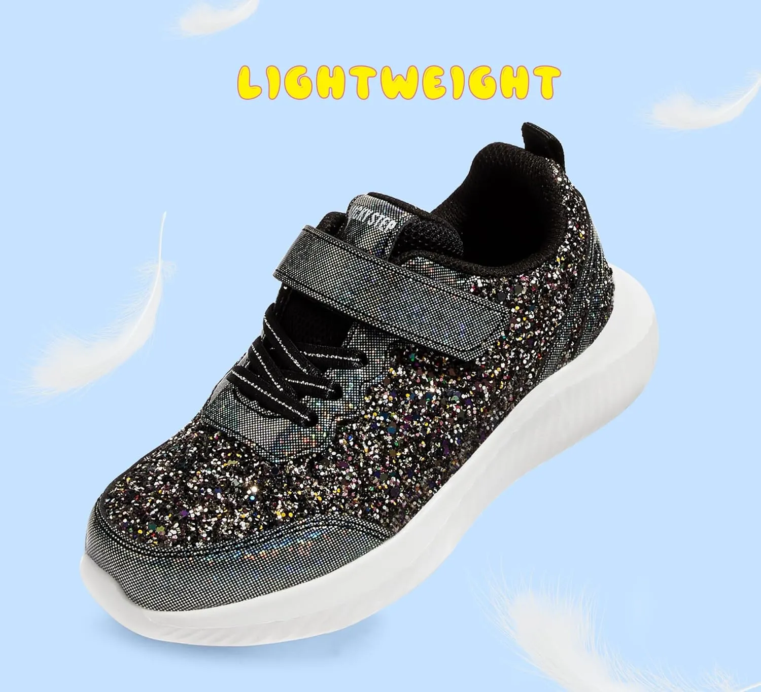 LUCKY STEP Kid's Glitter Fashion Sneakers Sparkly Princess Tennis Bling Shiny Sequins Athletic Walking School Shoes for Children/Boys/Girls