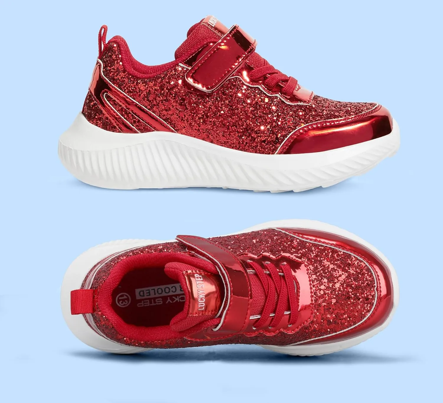 LUCKY STEP Kid's Glitter Fashion Sneakers Sparkly Princess Tennis Bling Shiny Sequins Athletic Walking School Shoes for Children/Boys/Girls
