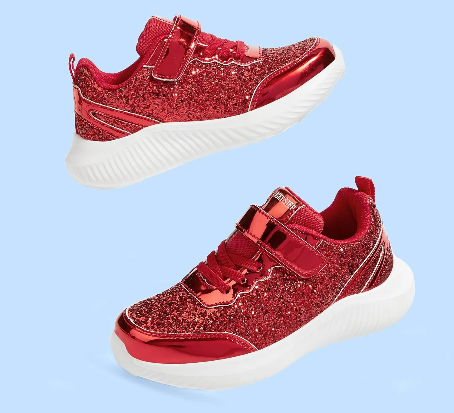 LUCKY STEP Kid's Glitter Fashion Sneakers Sparkly Princess Tennis Bling Shiny Sequins Athletic Walking School Shoes for Children/Boys/Girls
