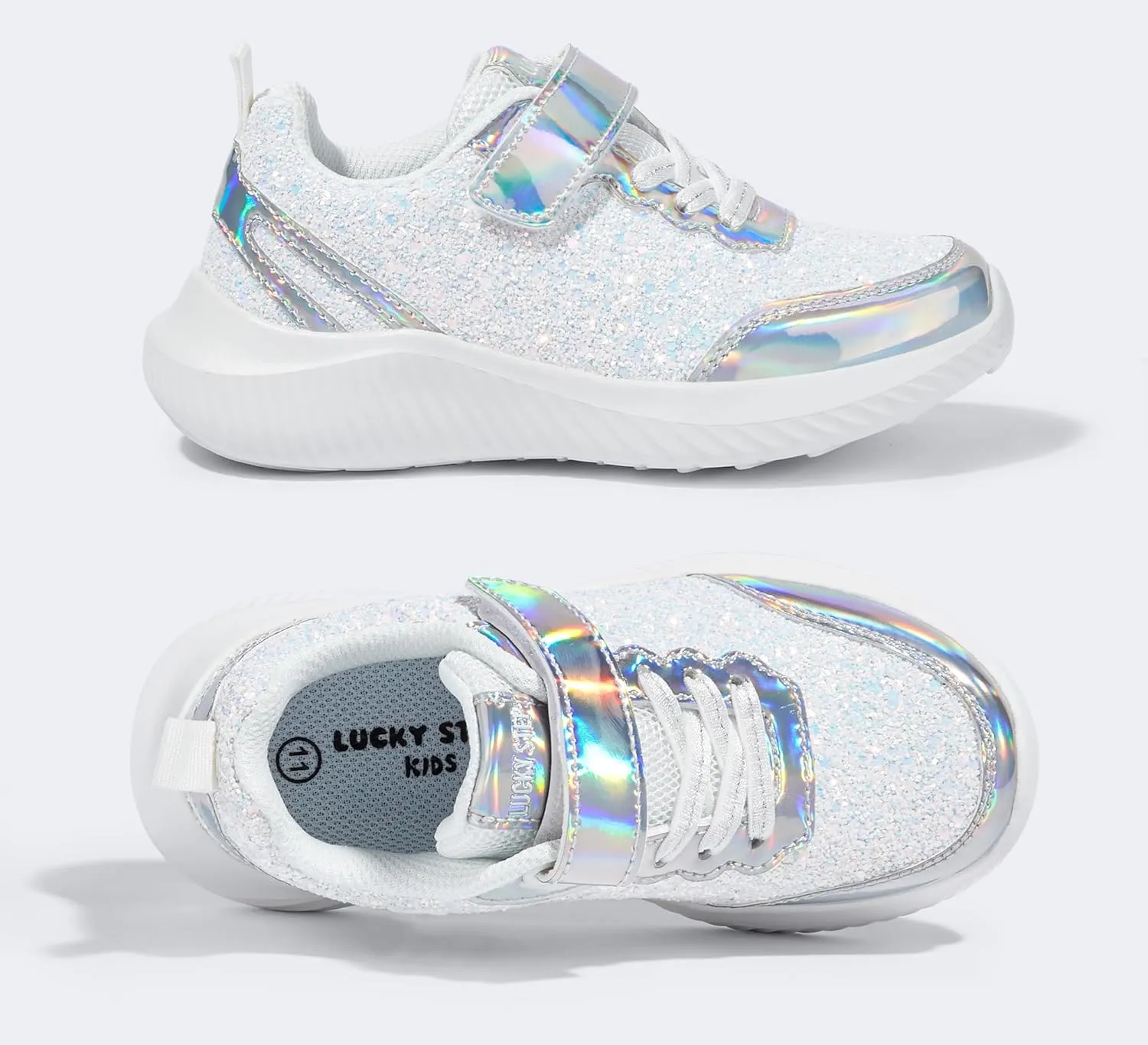LUCKY STEP Kid's Glitter Fashion Sneakers Sparkly Princess Tennis Bling Shiny Sequins Athletic Walking School Shoes for Children/Boys/Girls
