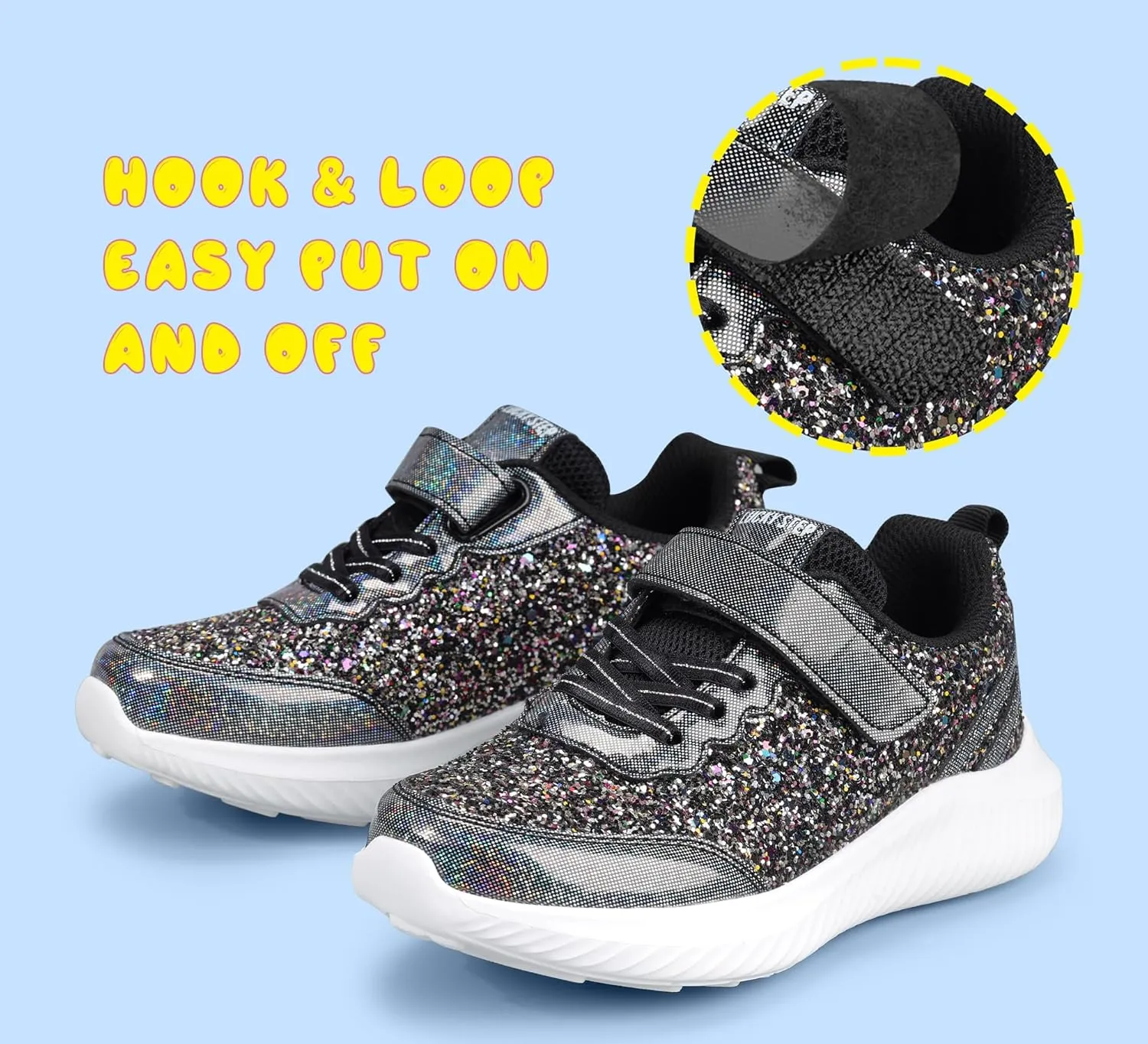 LUCKY STEP Kid's Glitter Fashion Sneakers Sparkly Princess Tennis Bling Shiny Sequins Athletic Walking School Shoes for Children/Boys/Girls