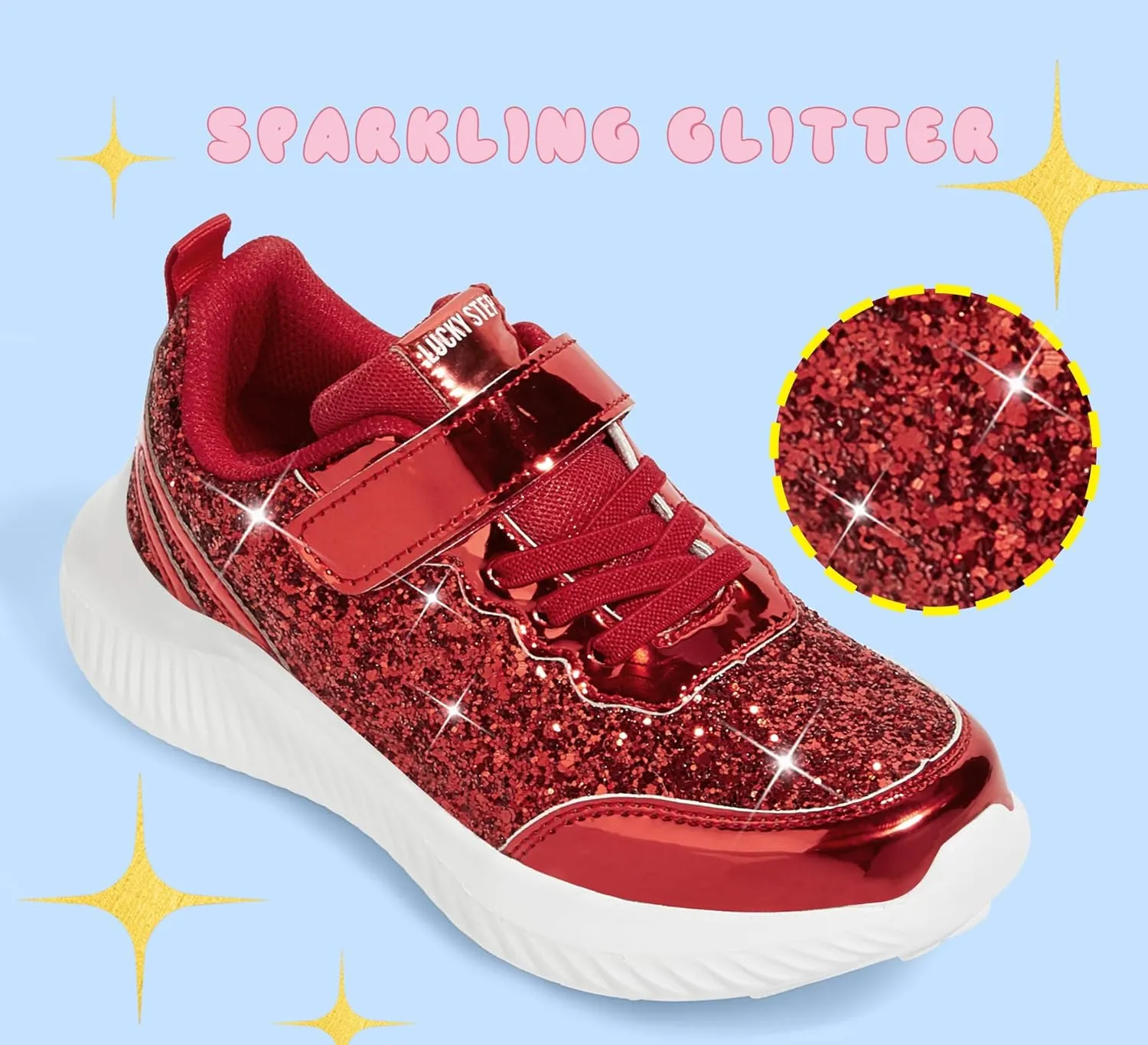 LUCKY STEP Kid's Glitter Fashion Sneakers Sparkly Princess Tennis Bling Shiny Sequins Athletic Walking School Shoes for Children/Boys/Girls