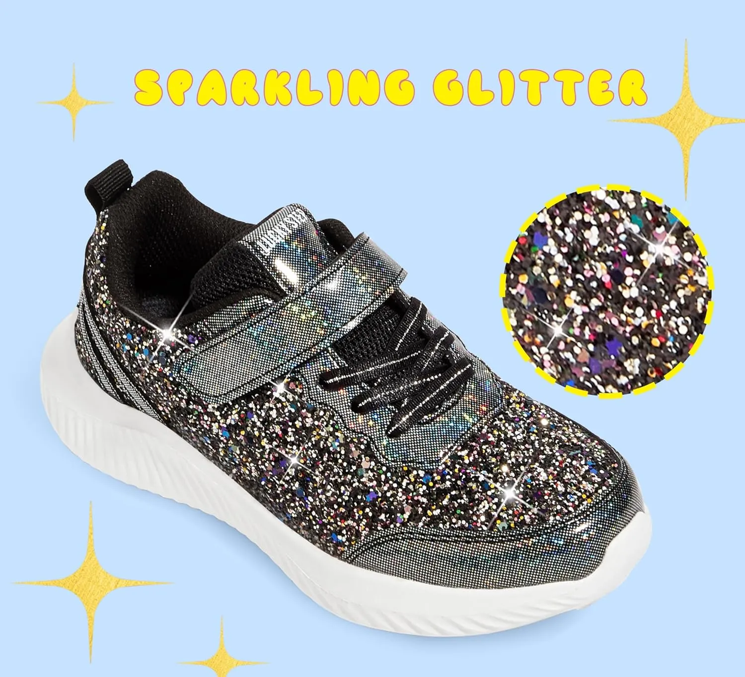 LUCKY STEP Kid's Glitter Fashion Sneakers Sparkly Princess Tennis Bling Shiny Sequins Athletic Walking School Shoes for Children/Boys/Girls