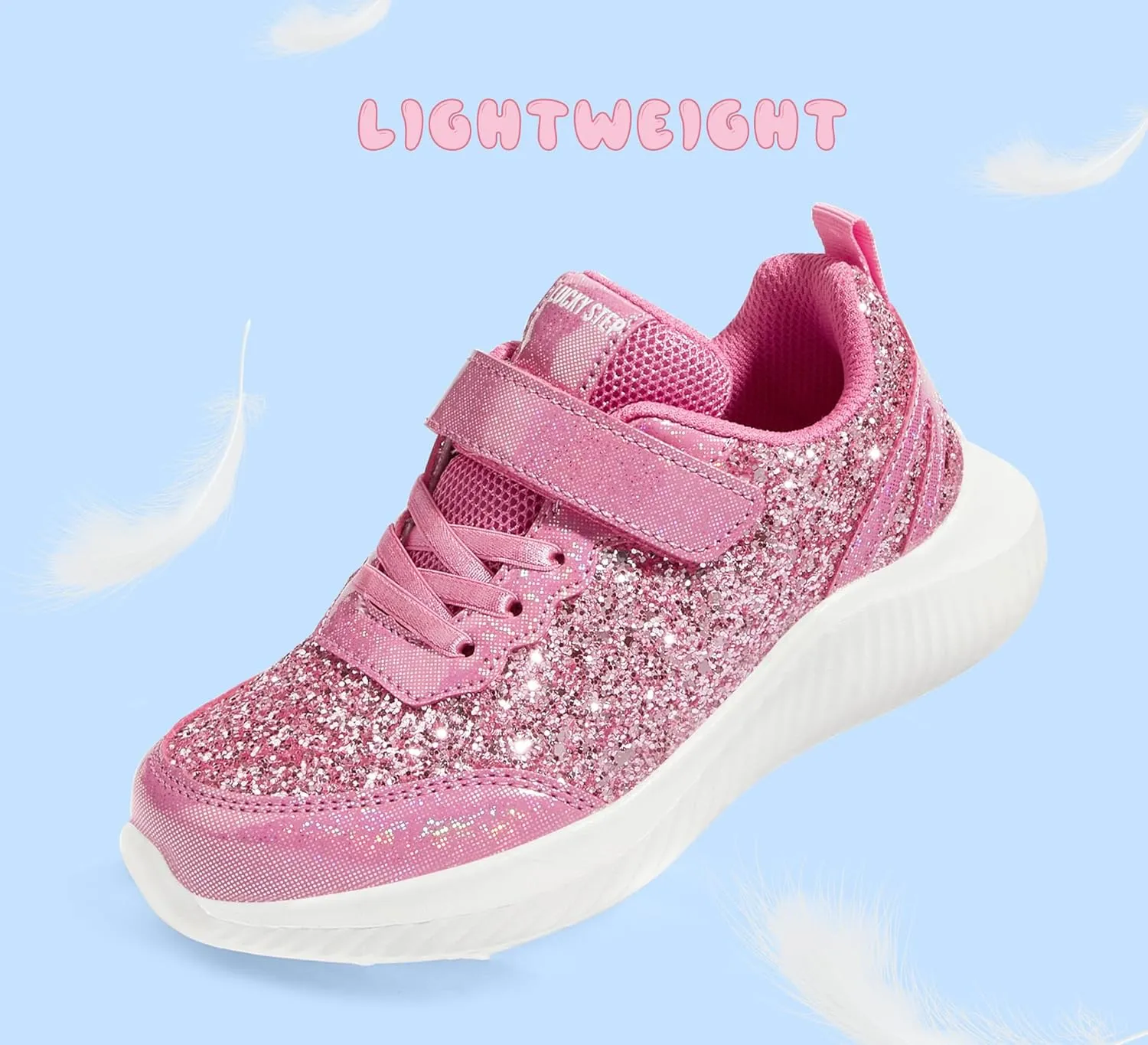 LUCKY STEP Kid's Glitter Fashion Sneakers Sparkly Princess Tennis Bling Shiny Sequins Athletic Walking School Shoes for Children/Boys/Girls
