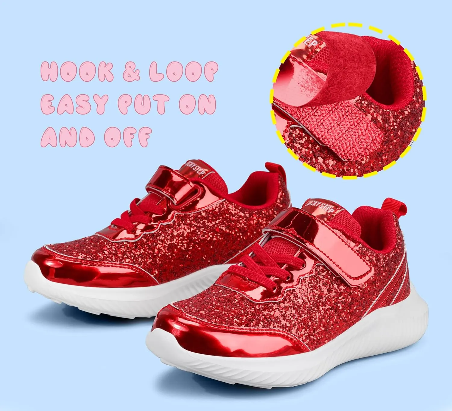 LUCKY STEP Kid's Glitter Fashion Sneakers Sparkly Princess Tennis Bling Shiny Sequins Athletic Walking School Shoes for Children/Boys/Girls