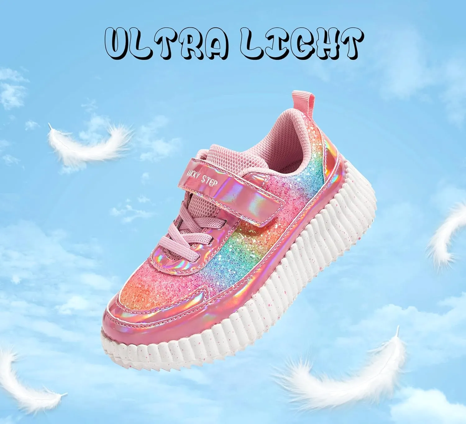 LUCKY STEP Kid's Glitter Running Sneaker Sparkly Braided Shiny Bling Princess Shoes School Athletic Walking Shoes for Children/Boys/Girls