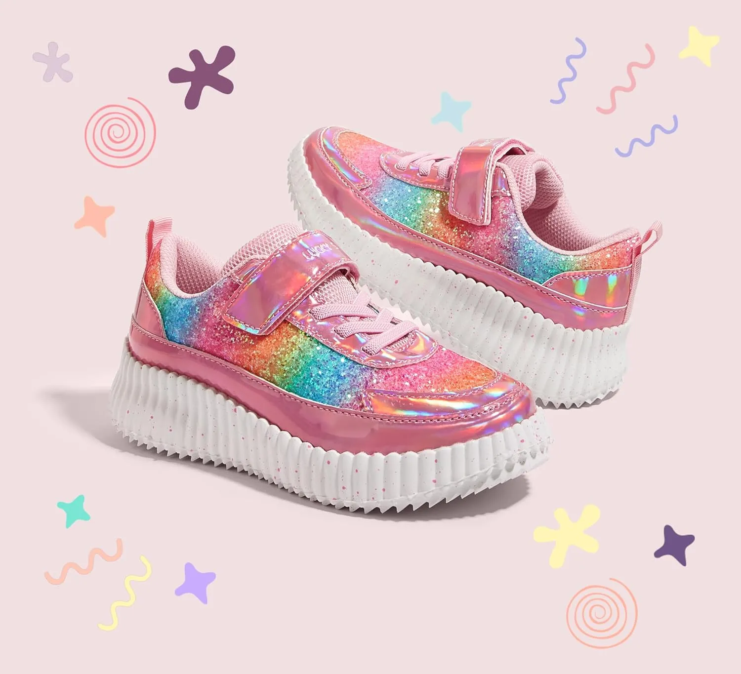 LUCKY STEP Kid's Glitter Running Sneaker Sparkly Braided Shiny Bling Princess Shoes School Athletic Walking Shoes for Children/Boys/Girls