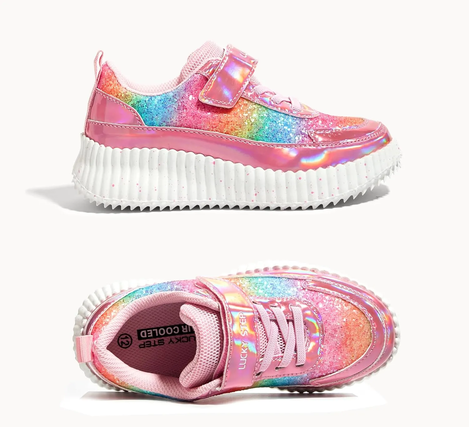 LUCKY STEP Kid's Glitter Running Sneaker Sparkly Braided Shiny Bling Princess Shoes School Athletic Walking Shoes for Children/Boys/Girls