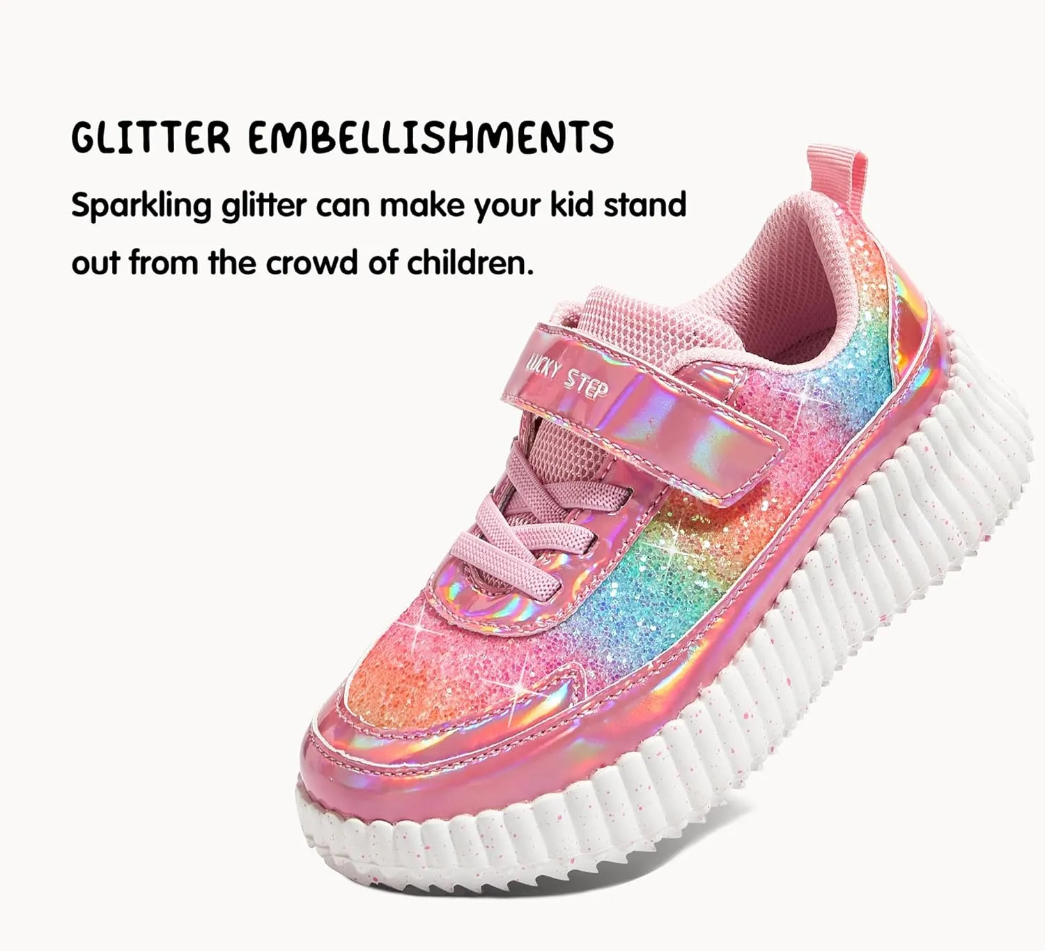 LUCKY STEP Kid's Glitter Running Sneaker Sparkly Braided Shiny Bling Princess Shoes School Athletic Walking Shoes for Children/Boys/Girls