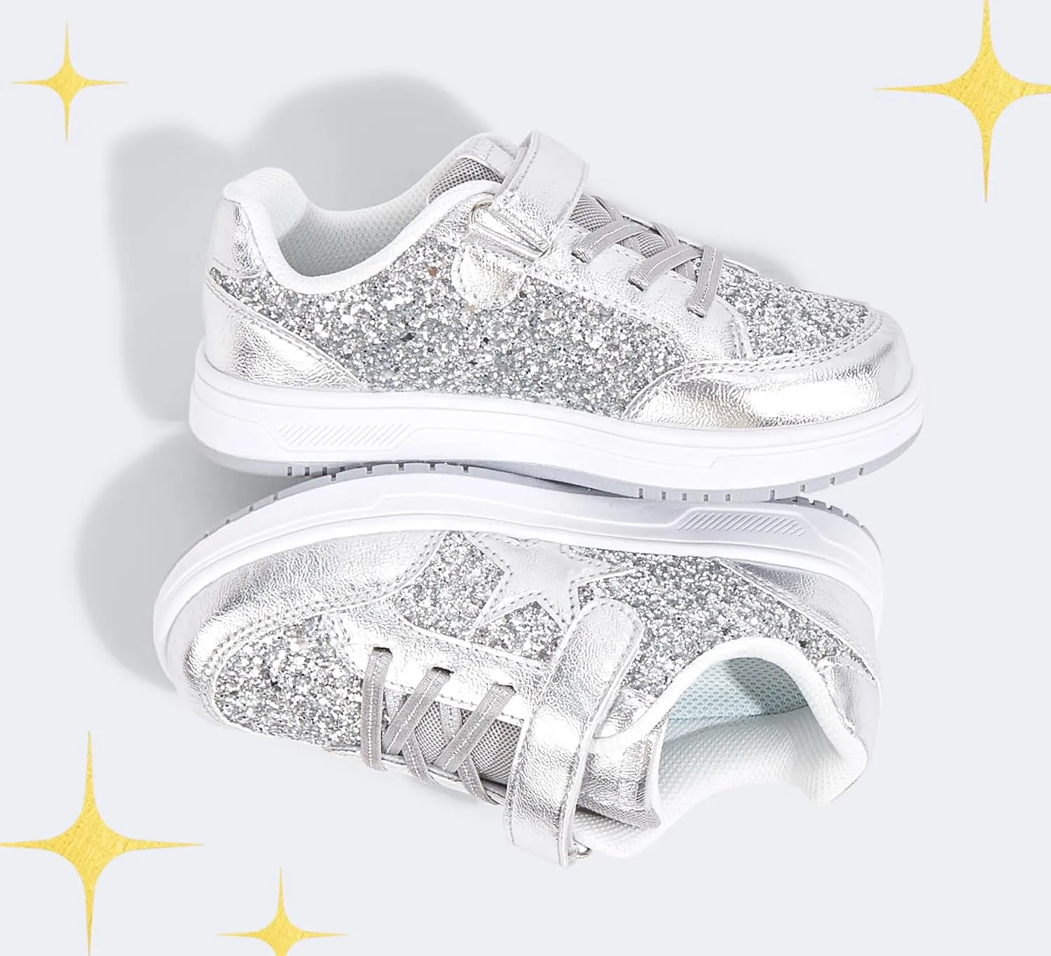 LUCKY STEP Kid's Glitter Walking Shoes Shiny Sparkly Sequins Fashion Sneakers Hook and Loop Athletic Unisex-Child Casual Running for Children/Boys/Girls