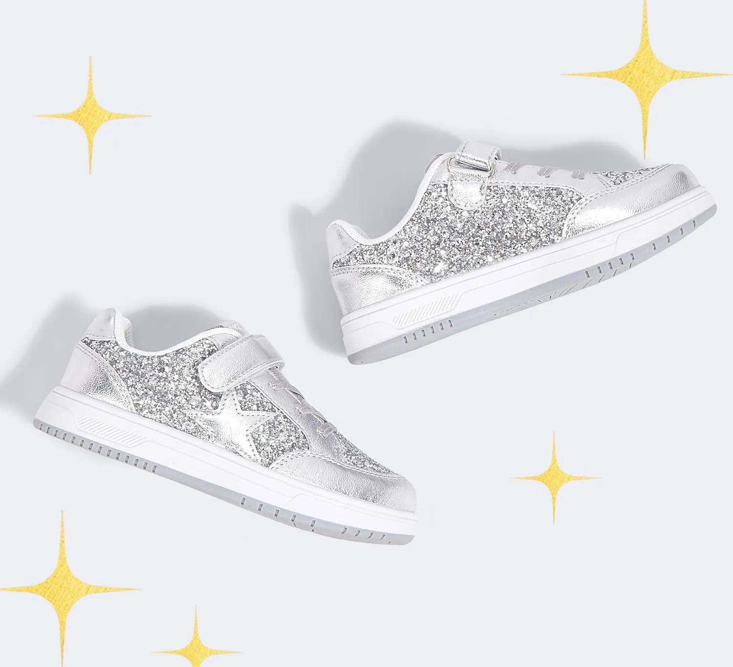 LUCKY STEP Kid's Glitter Walking Shoes Shiny Sparkly Sequins Fashion Sneakers Hook and Loop Athletic Unisex-Child Casual Running for Children/Boys/Girls