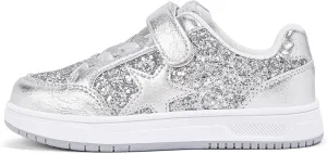 LUCKY STEP Kid's Glitter Walking Shoes Shiny Sparkly Sequins Fashion Sneakers Hook and Loop Athletic Unisex-Child Casual Running for Children/Boys/Girls