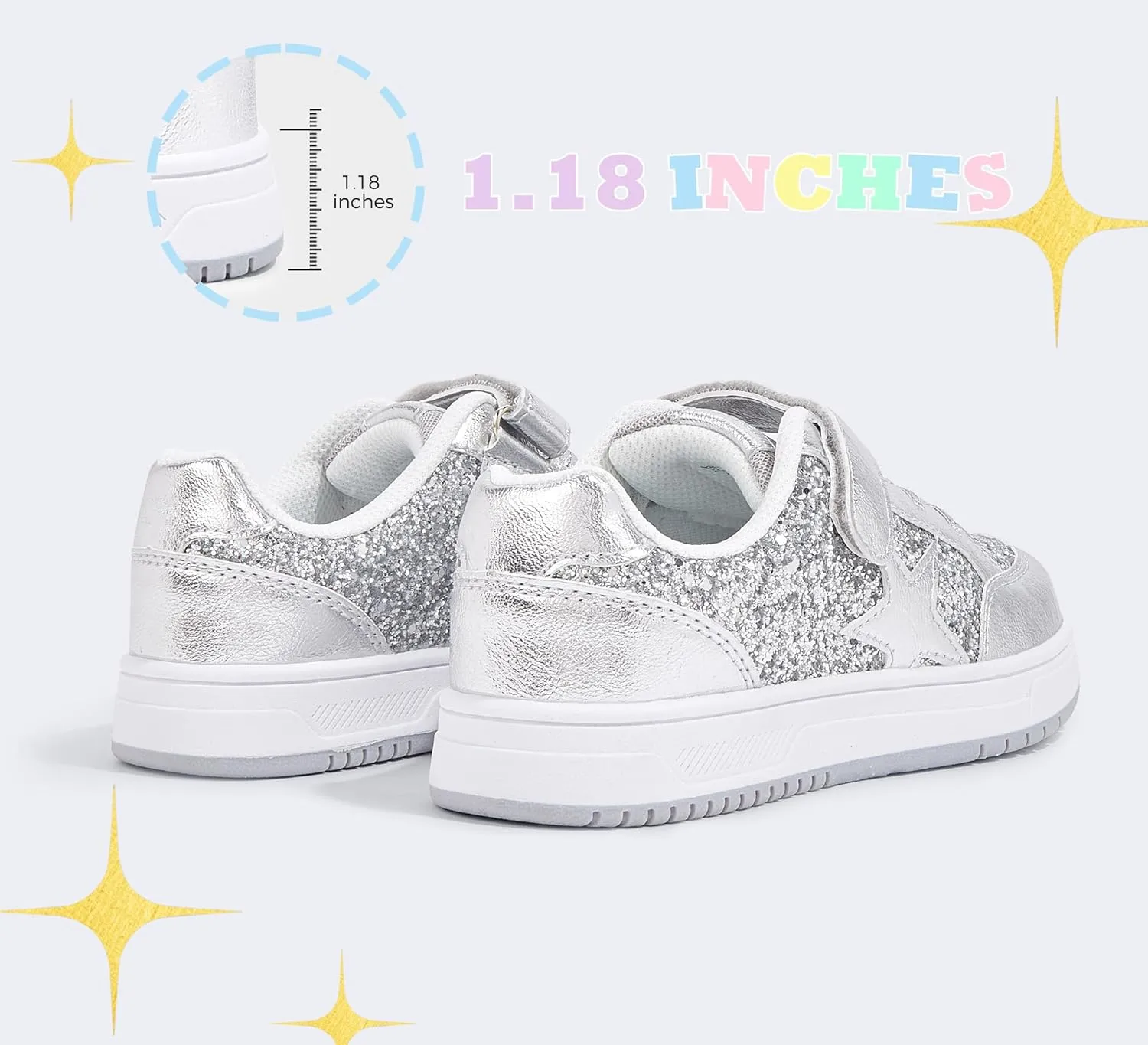 LUCKY STEP Kid's Glitter Walking Shoes Shiny Sparkly Sequins Fashion Sneakers Hook and Loop Athletic Unisex-Child Casual Running for Children/Boys/Girls
