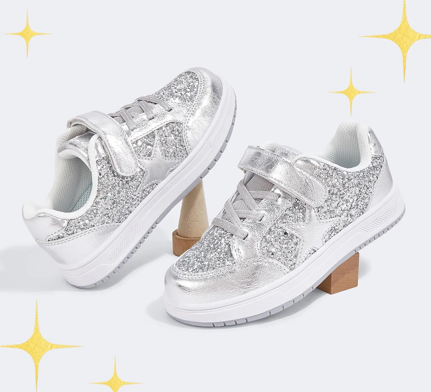 LUCKY STEP Kid's Glitter Walking Shoes Shiny Sparkly Sequins Fashion Sneakers Hook and Loop Athletic Unisex-Child Casual Running for Children/Boys/Girls