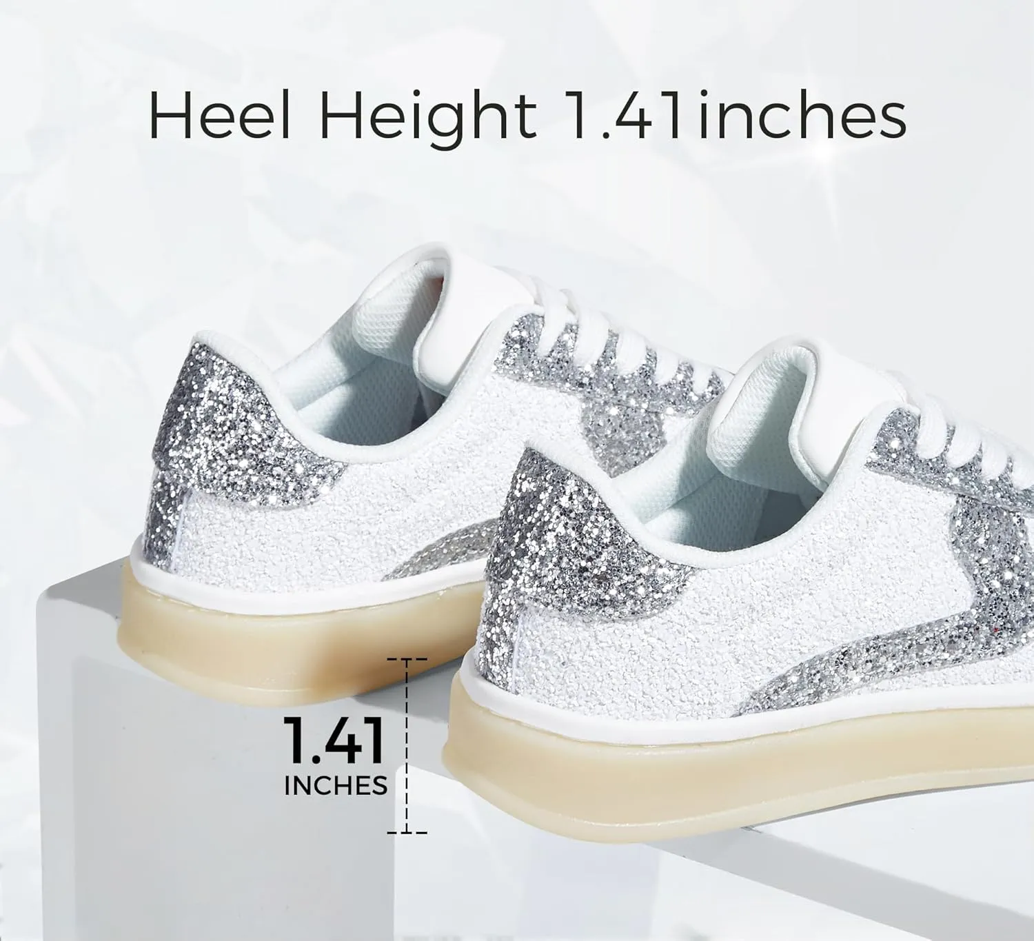LUCKY STEP Women's Glitter Sneakers Fashion Retro Casual Sparkly Bling Shiny Dressy Bedazzled Bridal Wedding Anti Slip Walking Shoes