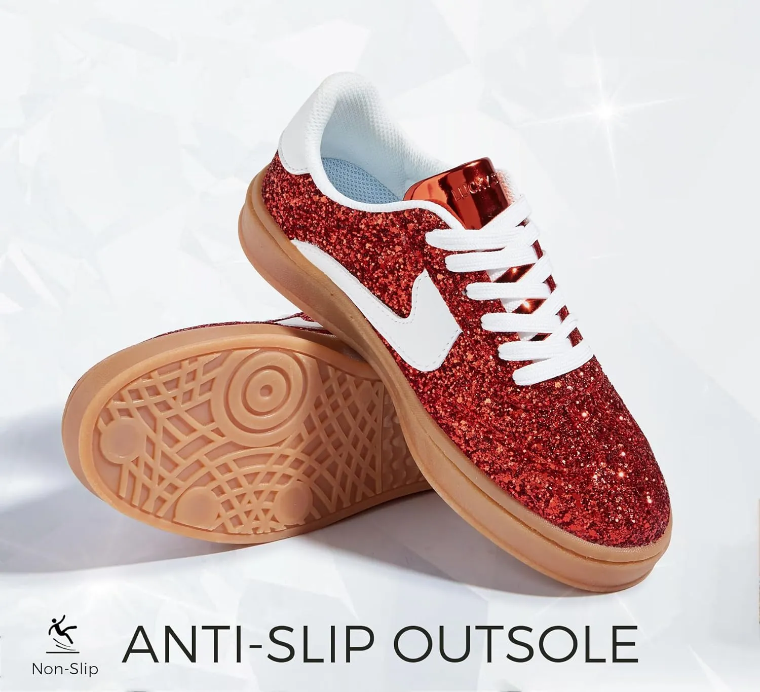 LUCKY STEP Women's Glitter Sneakers Fashion Retro Casual Sparkly Bling Shiny Dressy Bedazzled Bridal Wedding Anti Slip Walking Shoes