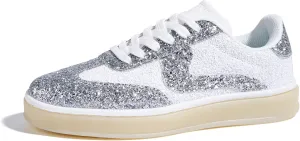 LUCKY STEP Women's Glitter Sneakers Fashion Retro Casual Sparkly Bling Shiny Dressy Bedazzled Bridal Wedding Anti Slip Walking Shoes