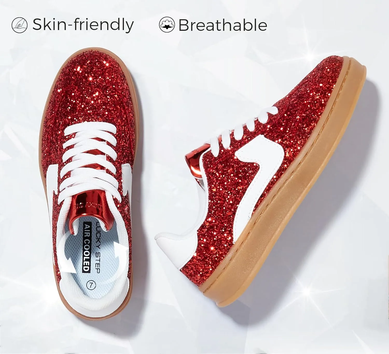 LUCKY STEP Women's Glitter Sneakers Fashion Retro Casual Sparkly Bling Shiny Dressy Bedazzled Bridal Wedding Anti Slip Walking Shoes